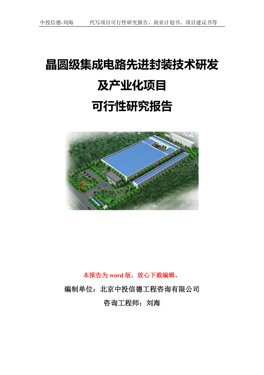 晶圆级集成电路先进封装技术研发及产业化项目可行性研究报告模板-立项备案.doc_第1页