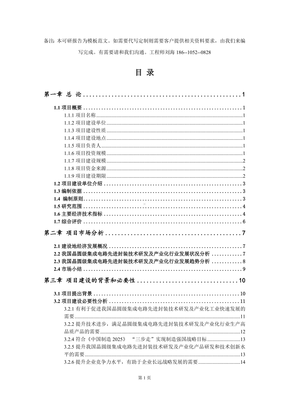 晶圆级集成电路先进封装技术研发及产业化项目可行性研究报告模板-立项备案.doc_第2页