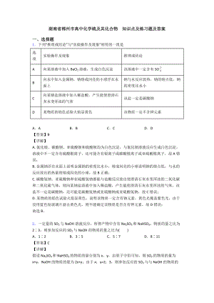 湖南省郴州市高中化学硫及其化合物-知识点及练习题及答案.doc