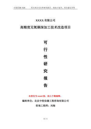 高精度无氧铜深加工技术改造项目可行性研究报告模板备案审批定制.doc