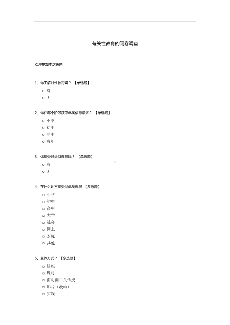 有关性教育的问卷调查模板.docx_第1页