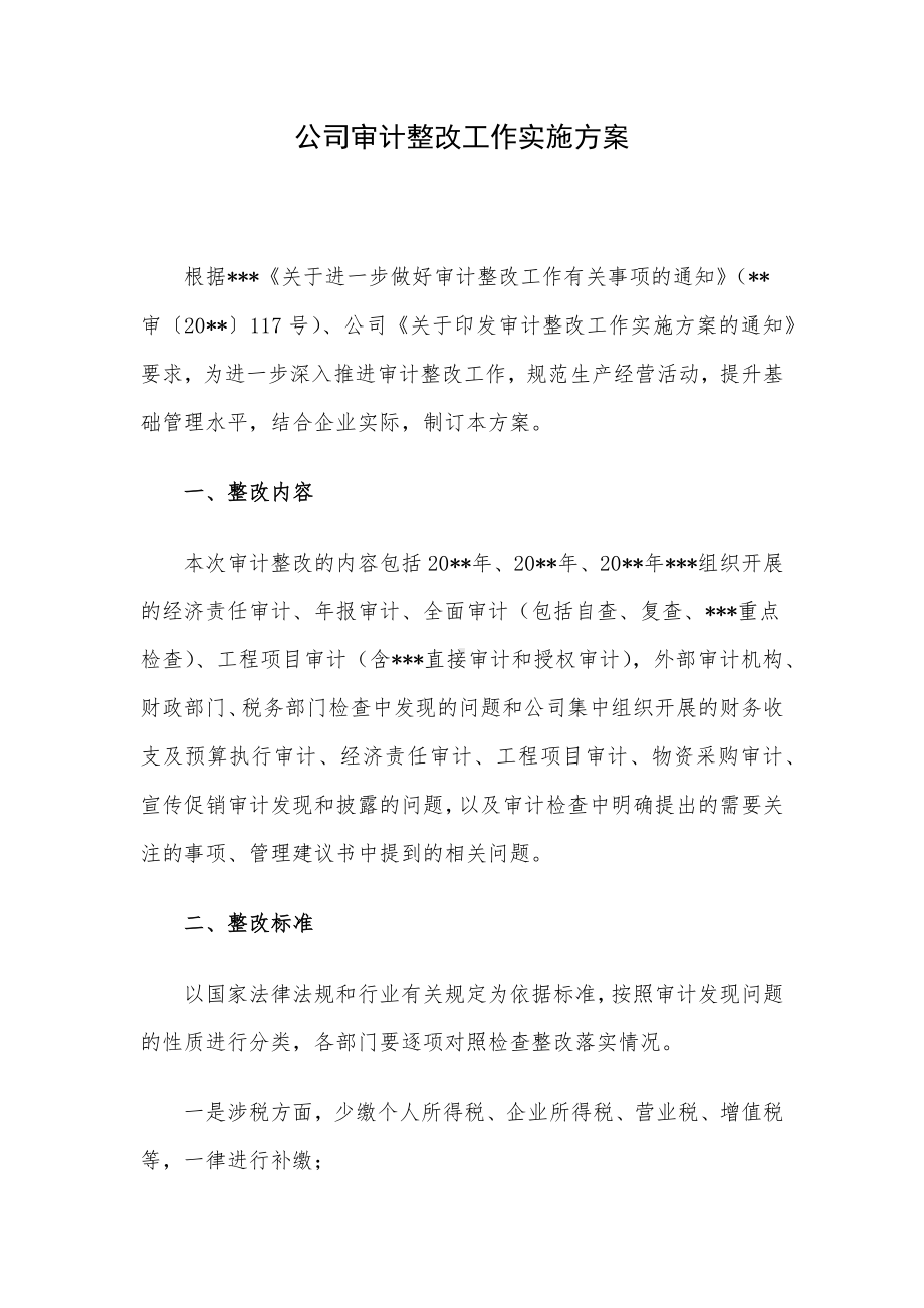 公司审计整改工作实施方案.docx_第1页