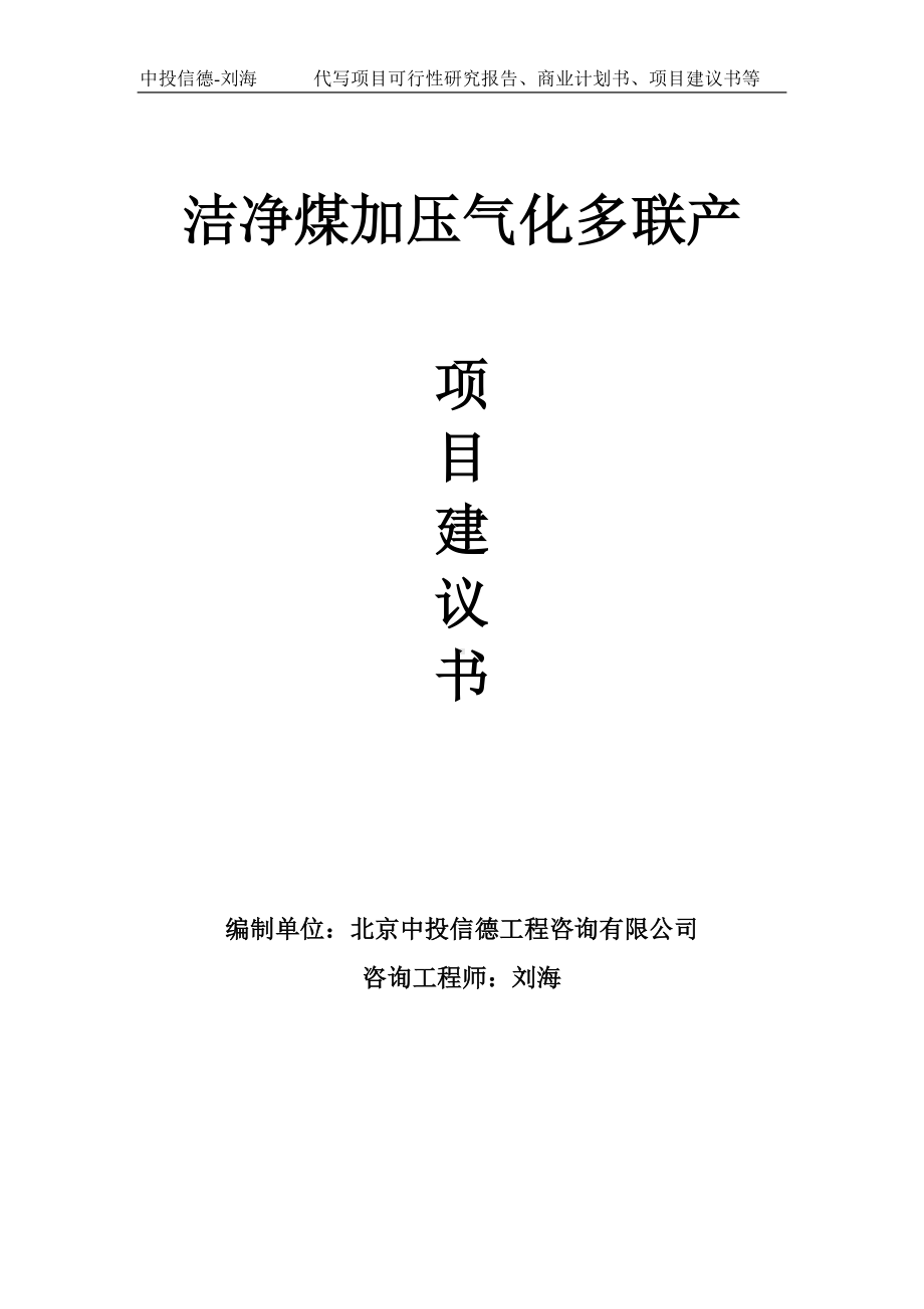 洁净煤加压气化多联产项目建议书写作模板.doc_第1页