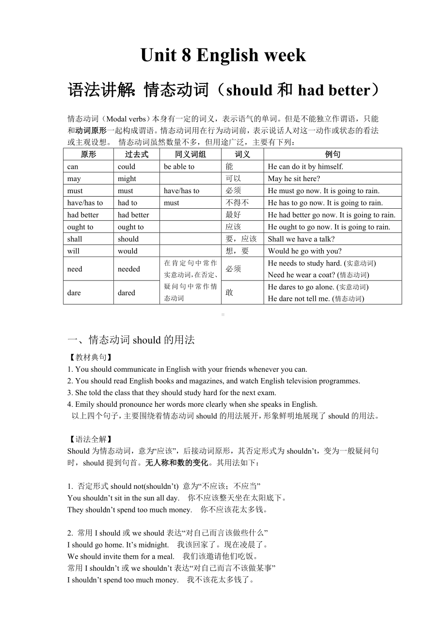 牛津版沪教版英语八年级(上)Unit-8-English-week-语法讲解+练习+答案.doc_第1页