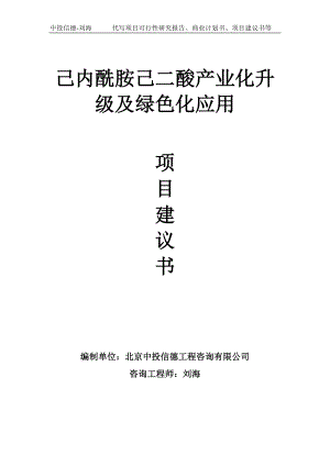 己内酰胺己二酸产业化升级及绿色化应用项目建议书写作模板.doc