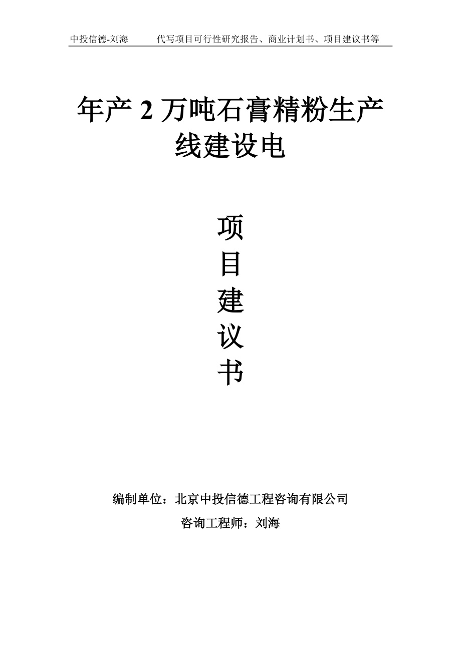 年产2万吨石膏精粉生产线建设电项目建议书写作模板.doc_第1页