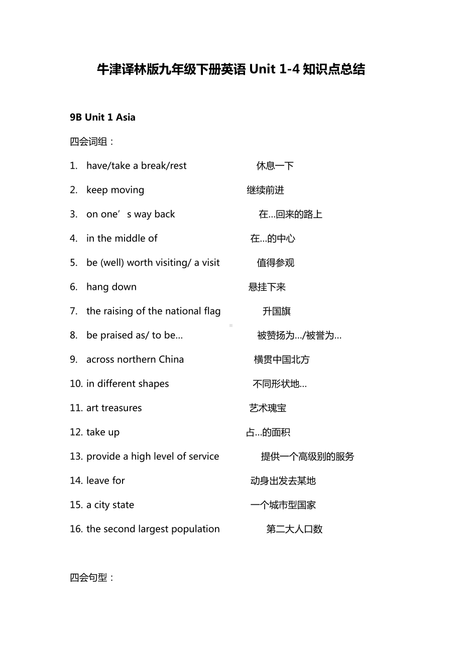 牛津译林版九年级下册英语Unit-1-4知识点总结.doc_第1页