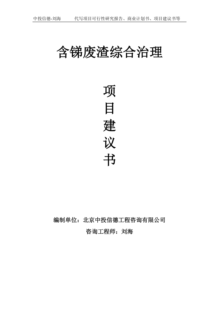 含锑废渣综合治理项目建议书写作模板.doc_第1页