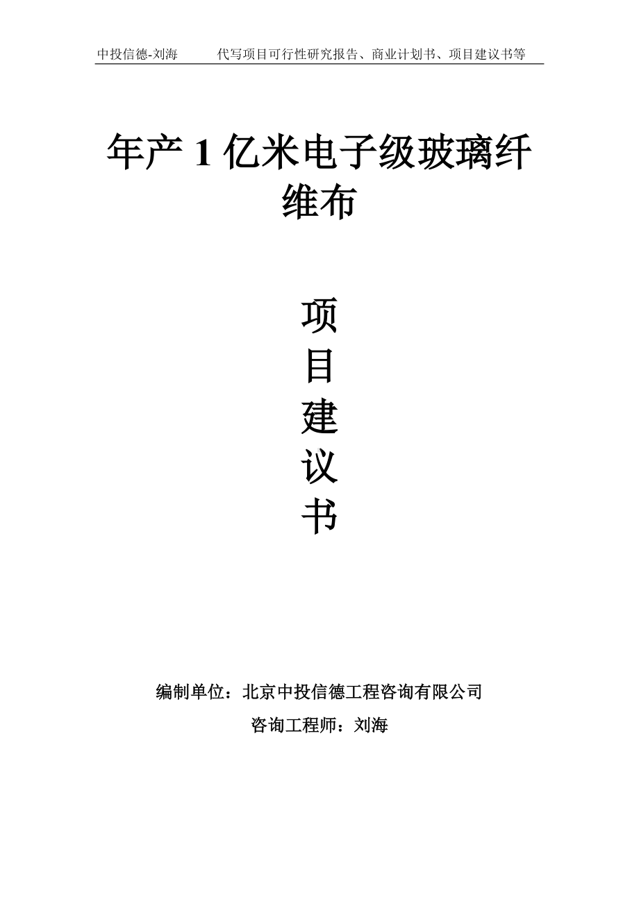 年产1亿米电子级玻璃纤维布项目建议书写作模板.doc_第1页