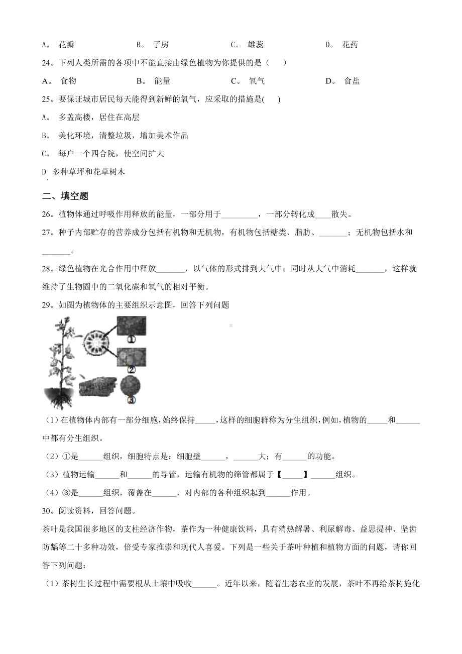 生物七年级上册《期末考试题》带答案.doc_第3页