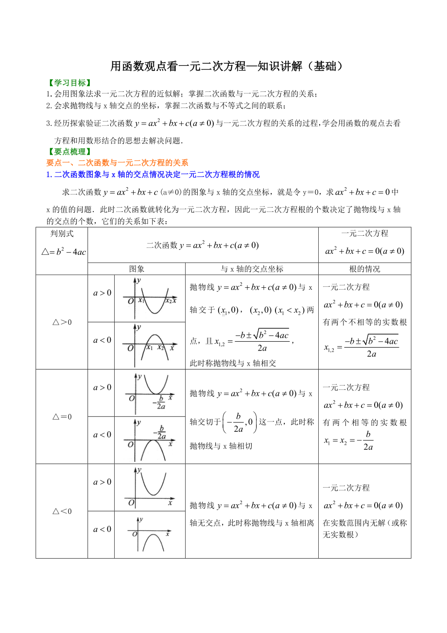 用函数观点看一元二次方程—知识讲解(基础)-初中数学（名校学案+详细解答）.doc_第1页