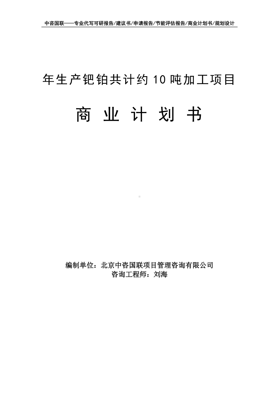 年生产钯铂共计约10吨加工项目商业计划书写作模板-融资招商.doc_第1页