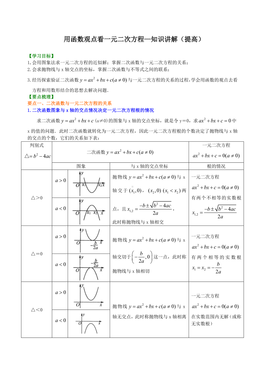 用函数观点看一元二次方程—知识讲解(提高)-初中数学（名校学案+详细解答）.doc_第1页