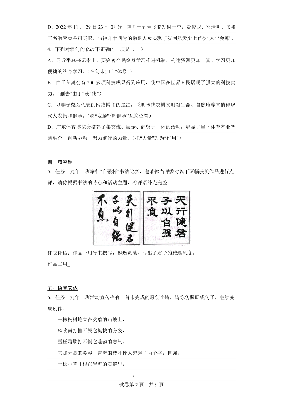 2023年广东省揭阳市中考一模语文试题.docx_第2页