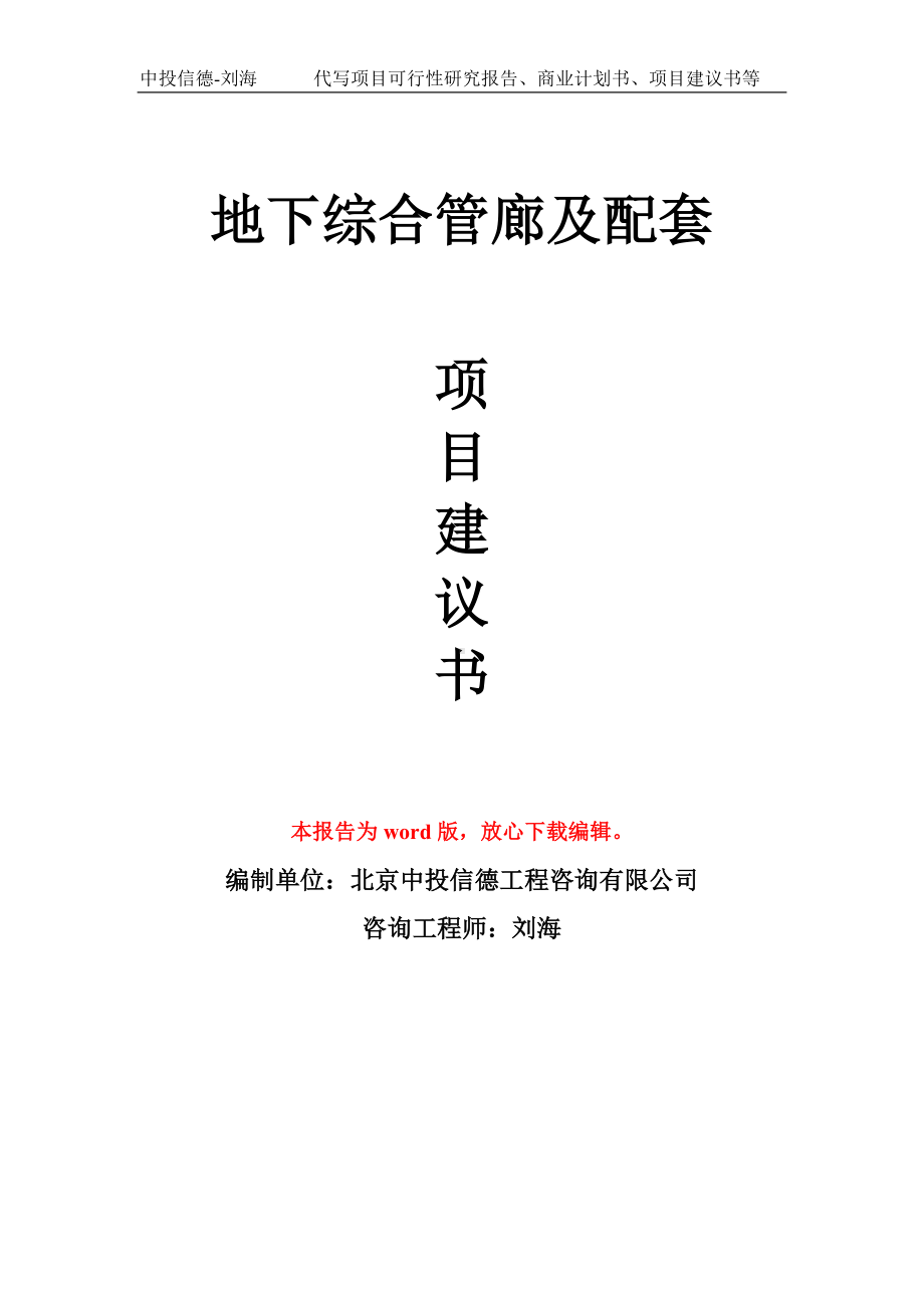 地下综合管廊及配套项目建议书写作模板.doc_第1页