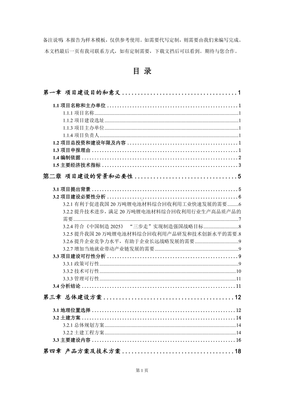 20万吨锂电池材料综合回收利用项目建议书写作模板.doc_第2页