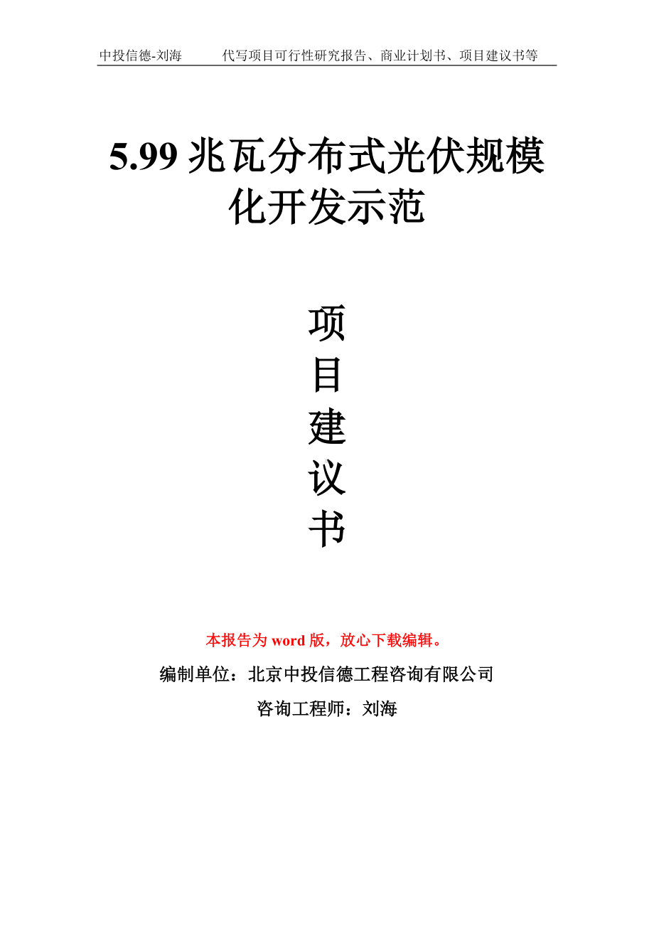 5.99兆瓦分布式光伏规模化开发示范项目建议书写作模板.doc_第1页