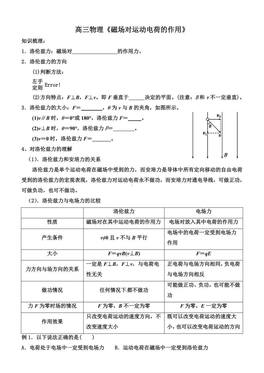 磁场对运动电荷的作用(高三一轮复习).doc_第1页