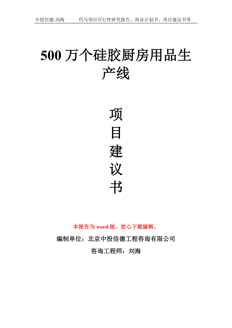 500万个硅胶厨房用品生产线项目建议书写作模板.doc_第1页