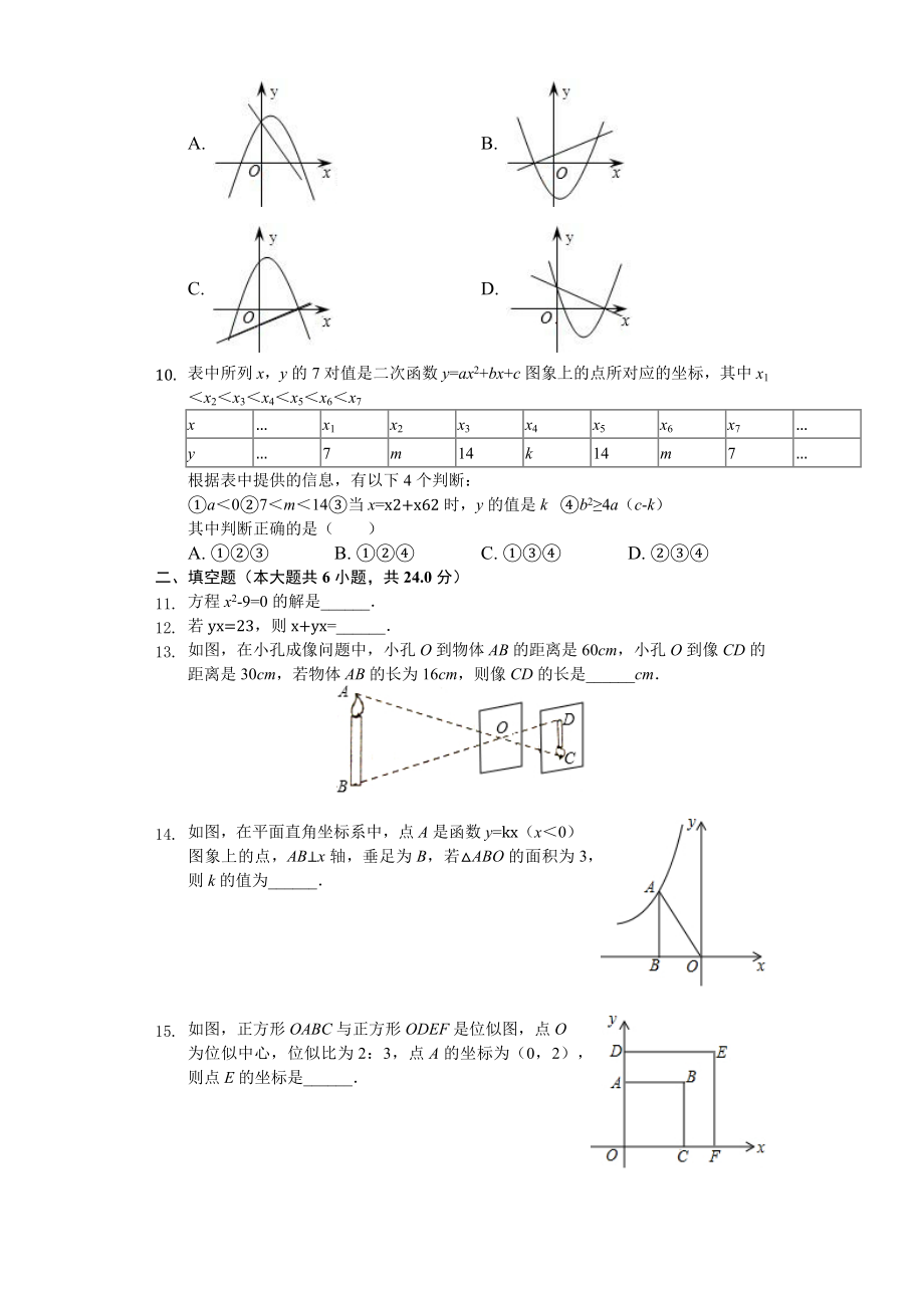 福建省三明市九年级(上)期末数学试卷.docx_第2页