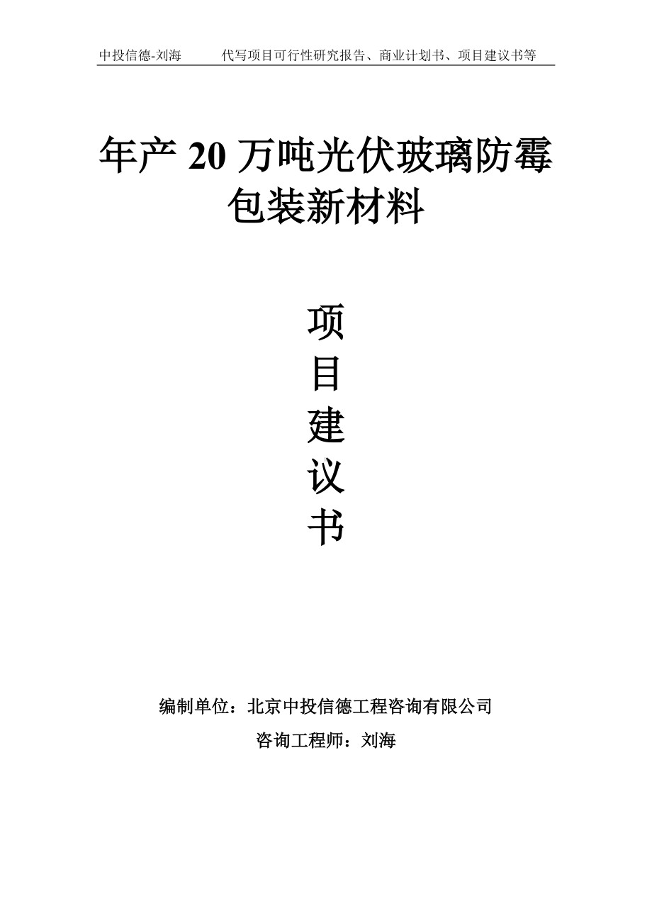 年产20万吨光伏玻璃防霉包装新材料项目建议书写作模板.doc_第1页