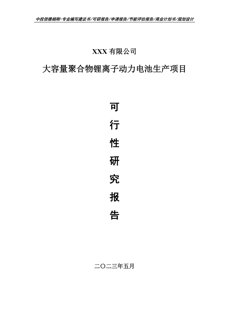 大容量聚合物锂离子动力电池生产项目可行性研究报告建议书.doc_第1页