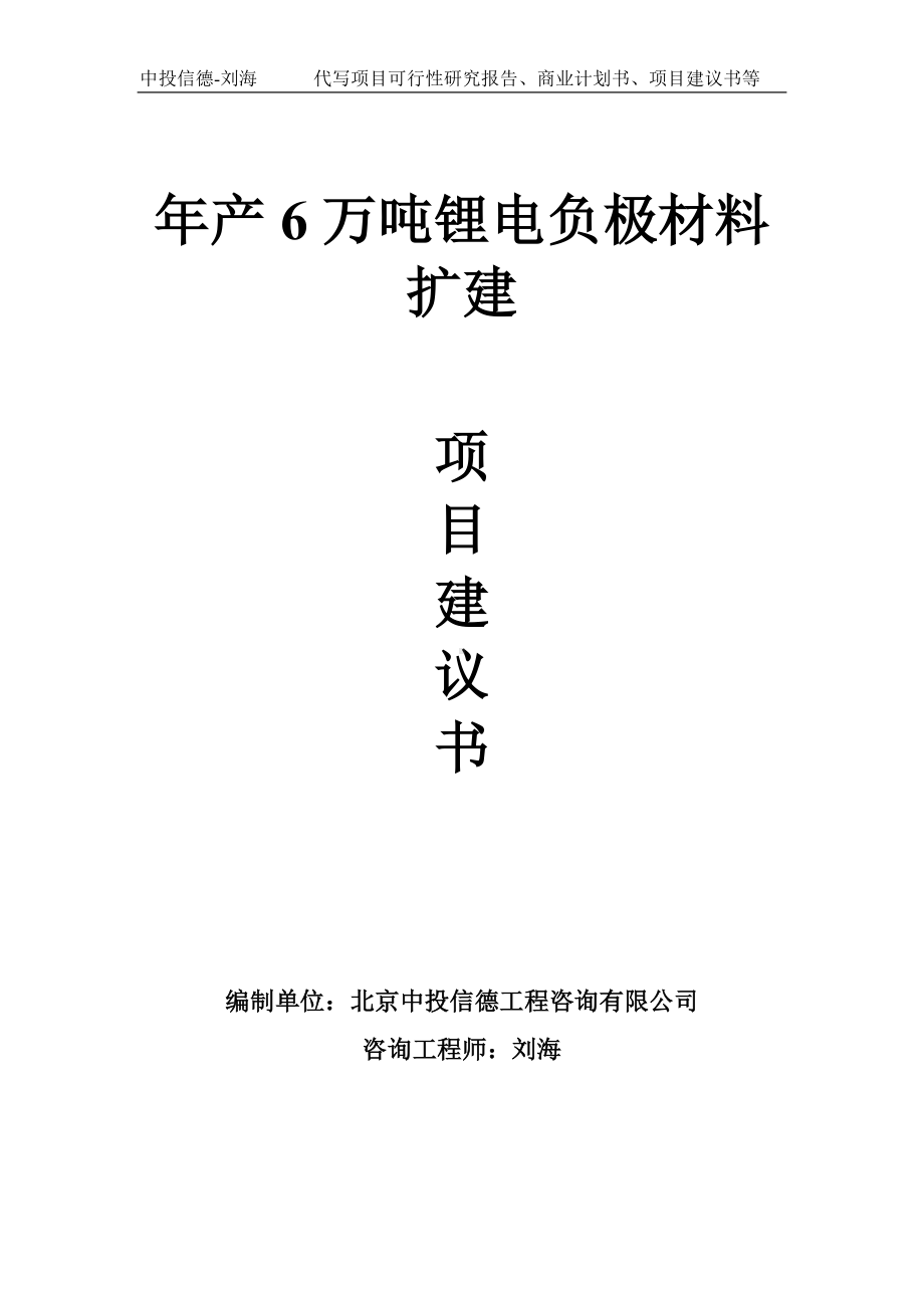 年产6万吨锂电负极材料扩建项目建议书写作模板.doc_第1页