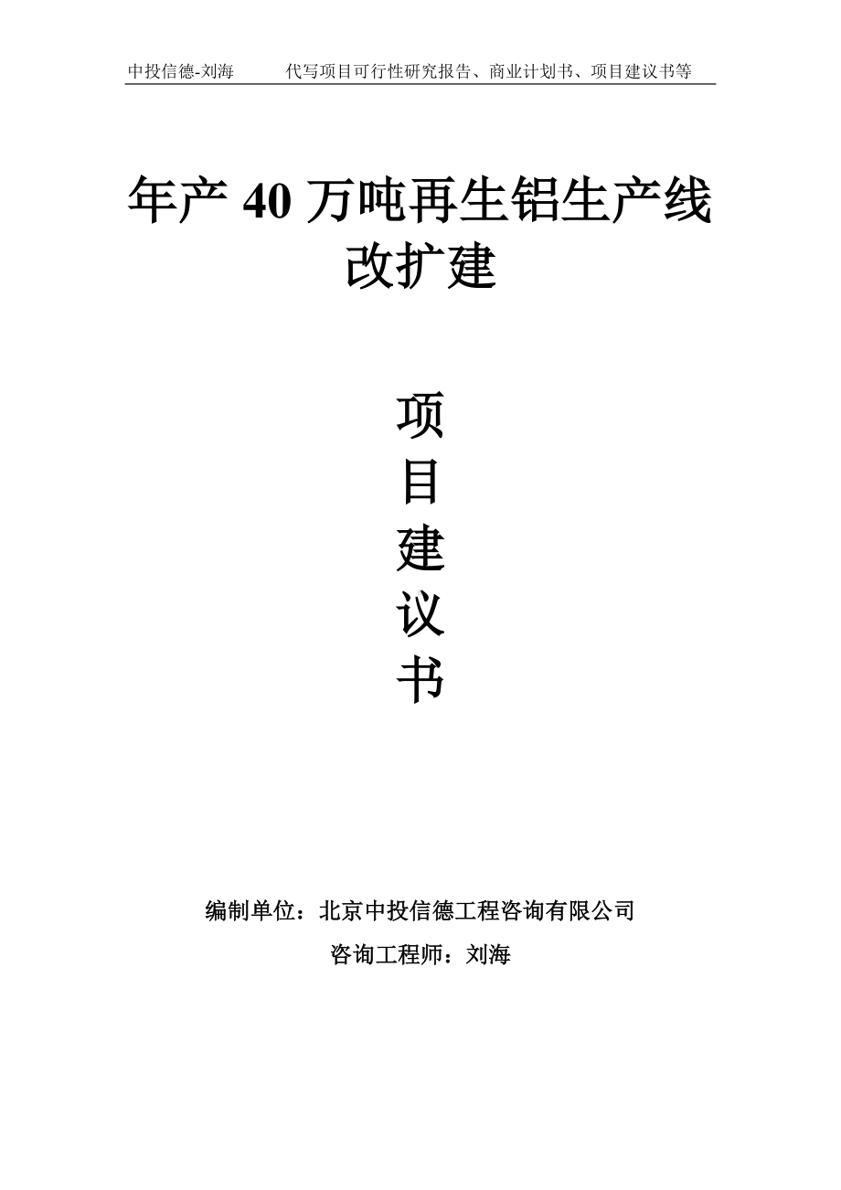 年产40万吨再生铝生产线改扩建项目建议书写作模板.doc_第1页