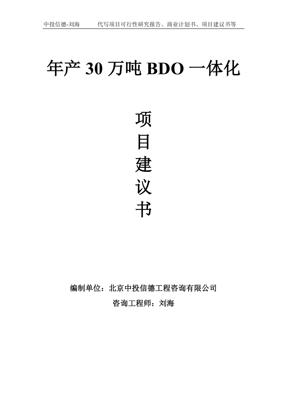 年产30万吨BDO一体化项目建议书写作模板.doc_第1页