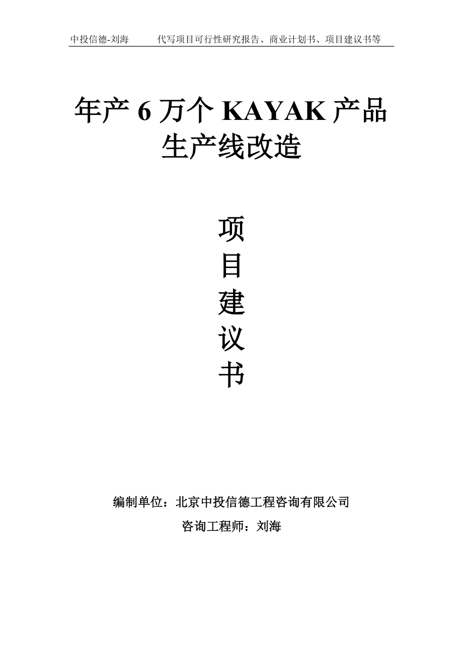 年产6万个KAYAK产品生产线改造项目建议书写作模板.doc_第1页