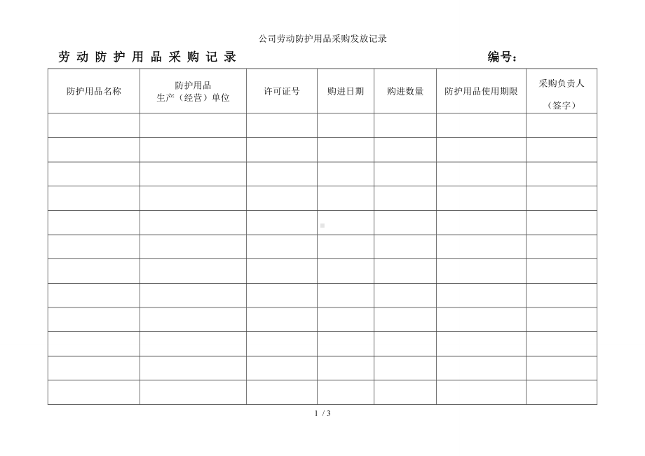 公司劳动防护用品采购发放记录参考模板范本.doc_第1页