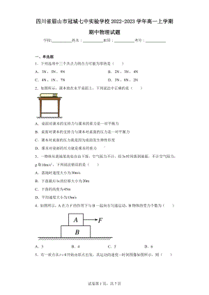 四川省眉山市冠城七中实验学校2022-2023学年高一上学期期中物理试题.docx