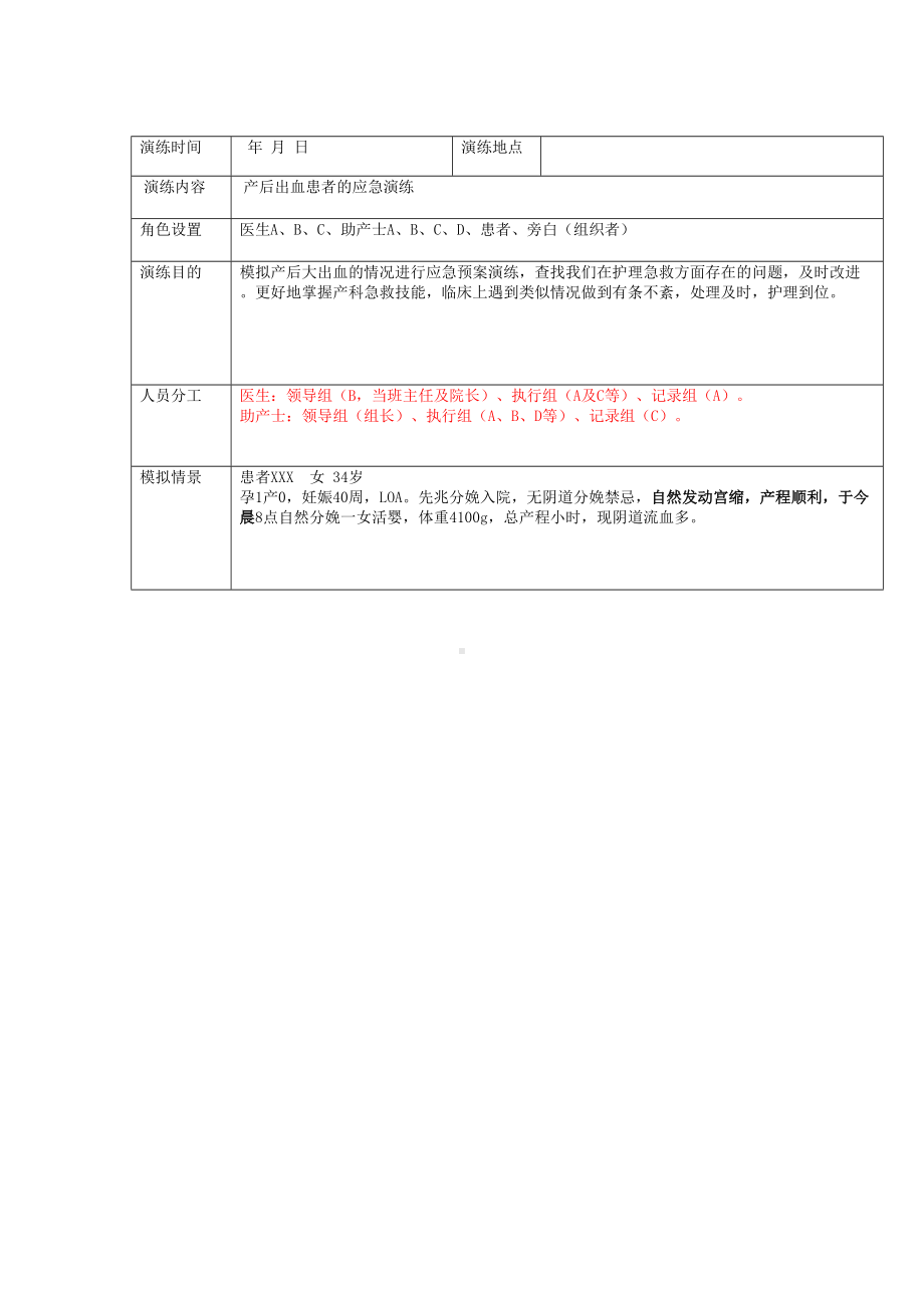 产后大出血患者时应急预案演练记录(DOC 9页).doc_第1页