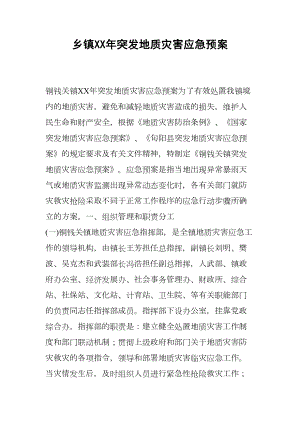 乡镇XX年突发地质灾害应急预案(DOC 10页).docx