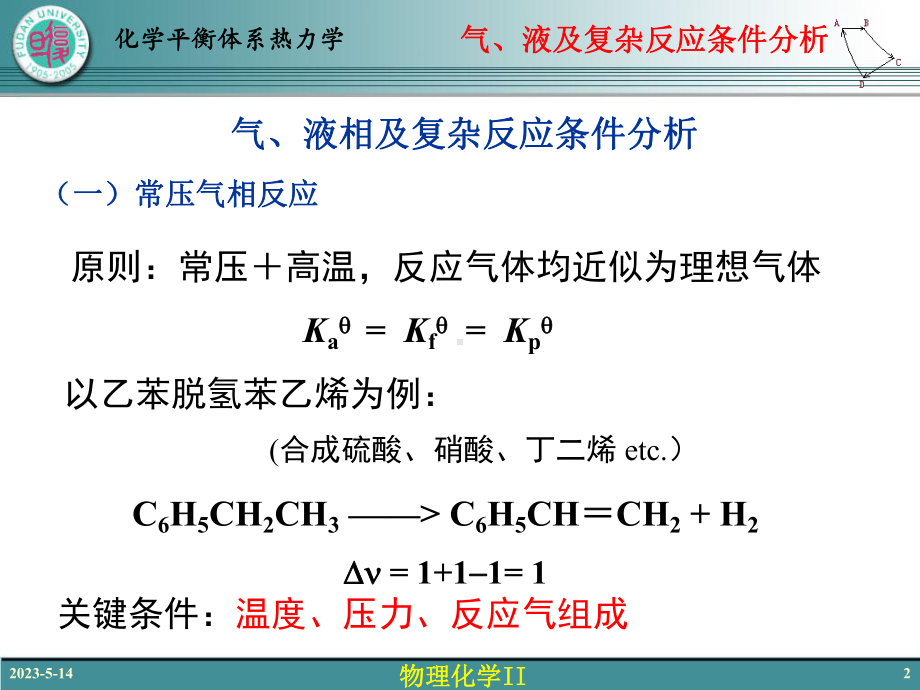 物理化学Ⅱ56-化学平衡体系热力学(六)-气、液及复杂反应条件分析-2课件.ppt_第2页