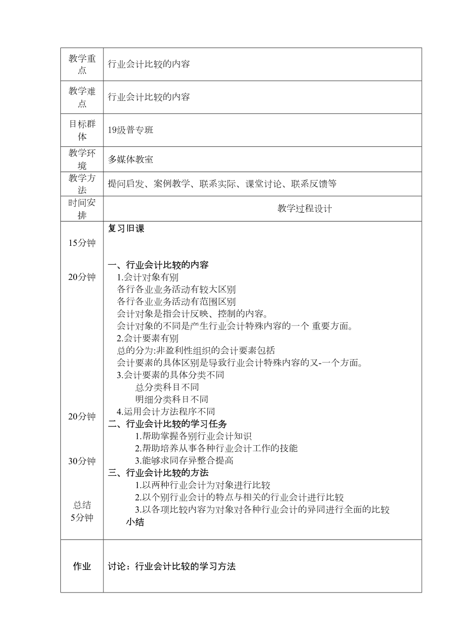 《行业会计比较》课单元教学设计方案完整版全书电子教案整本书课程设计(DOC 57页).docx_第3页