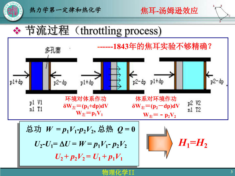 物理化学Ⅱ26-热力学第一定律和热化学(六)-焦耳-汤姆逊效应-2课件.ppt_第3页