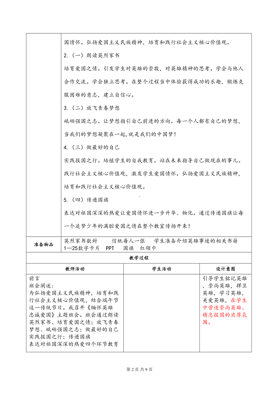 初中《缅怀英雄-忠诚爱国》主题班会设计方案(DOC 9页).doc_第2页