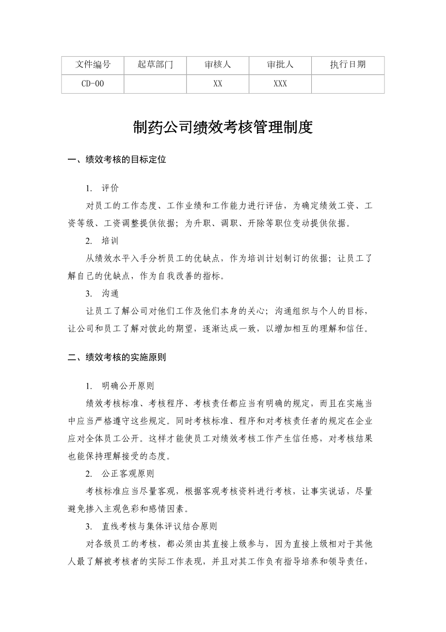 制药公司绩效考核管理制度(DOC 9页).doc_第1页