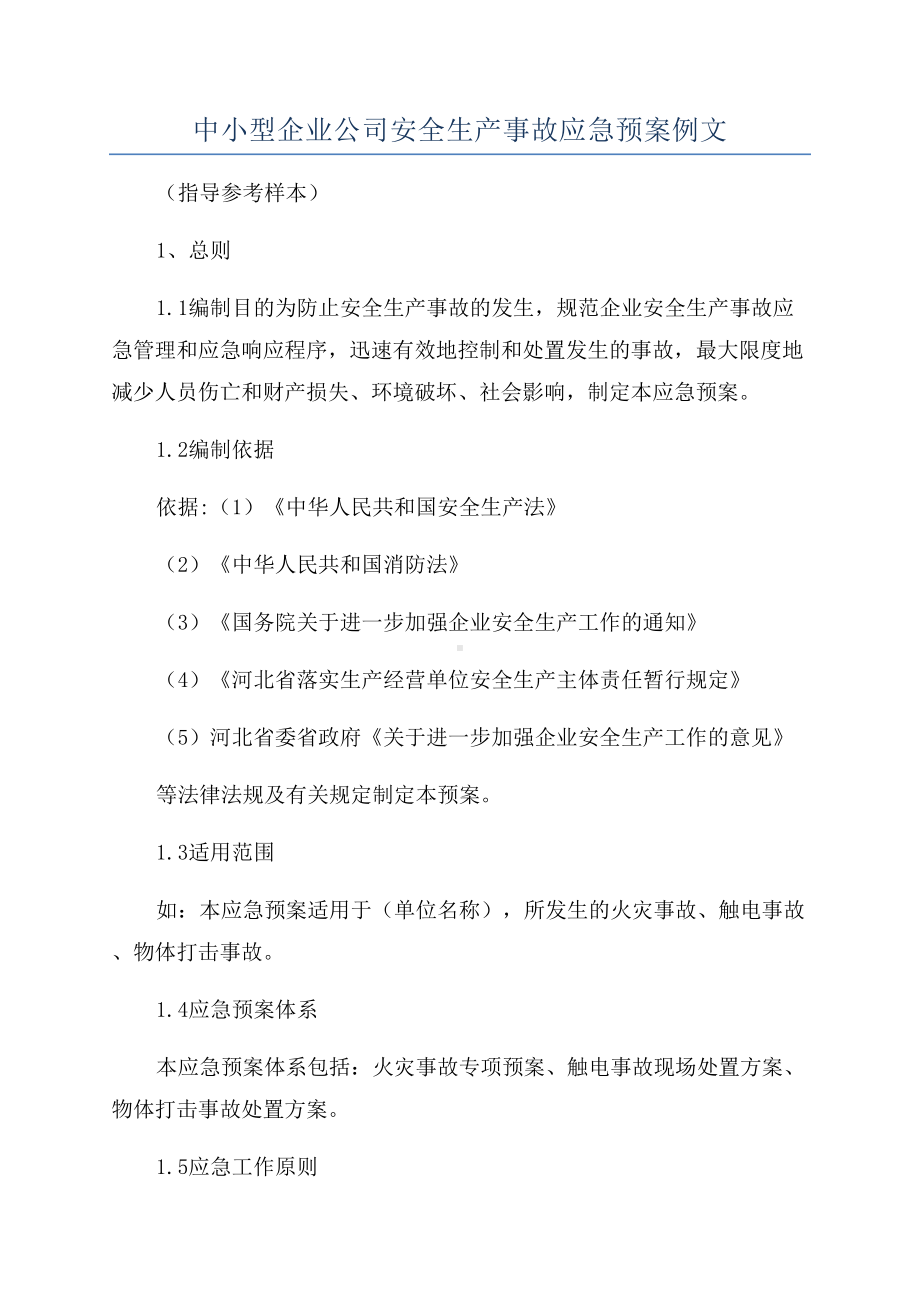 中小型企业公司安全生产事故应急预案例文(DOC 19页).docx_第1页