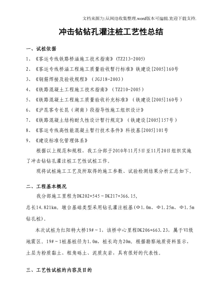 冲击钻钻孔灌注桩工艺性试桩总结(DOC 21页).doc_第1页