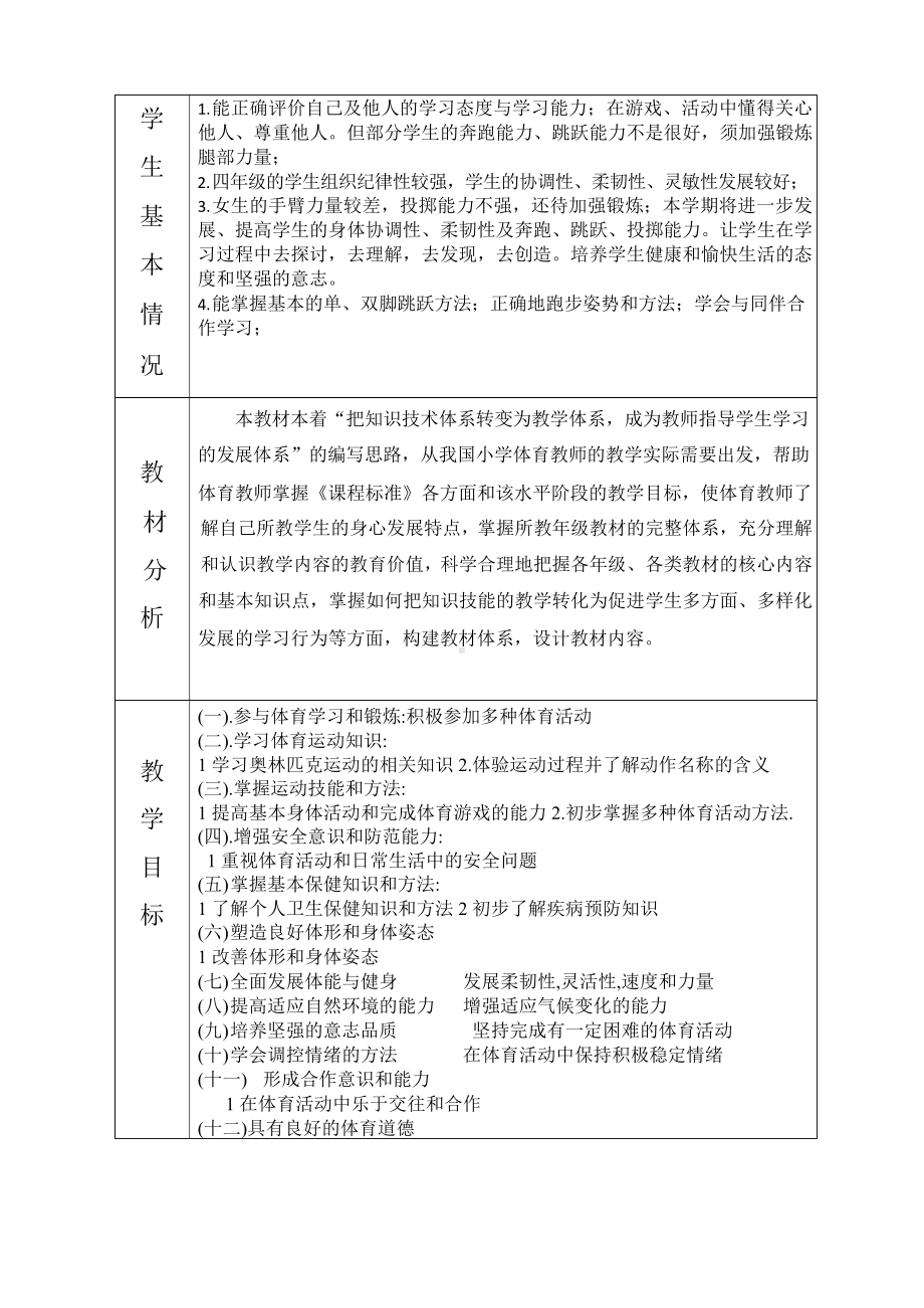 四年级下册体育教学计划四年级体育第二学期教学工作计划教学进度全册计划单元计划.docx_第2页