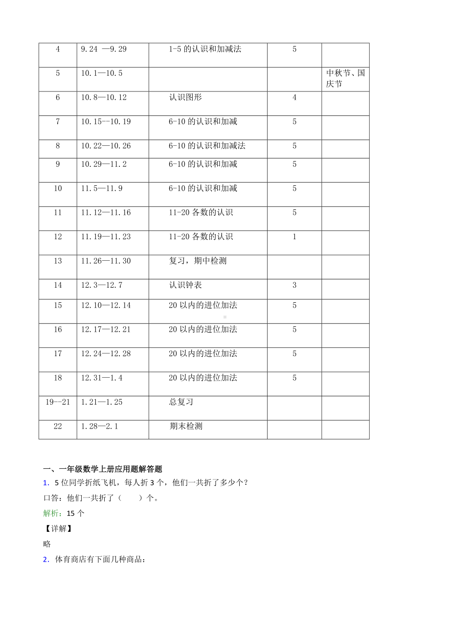 苏教一年级数学上册教学计划-进度表.doc_第3页