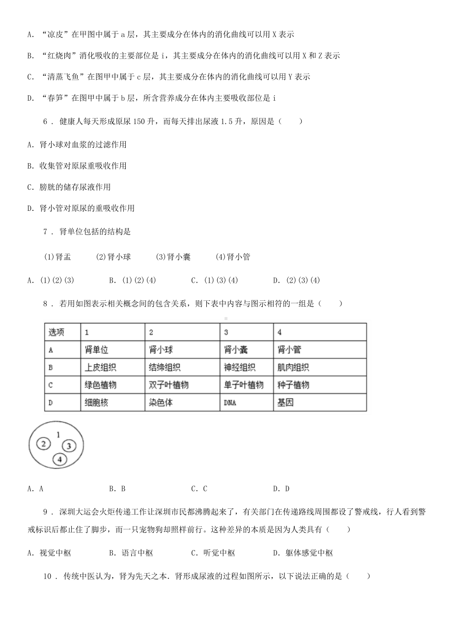 苏教版七年级下册生物-第11章-人体内废物排入环境巩固训练题.doc_第2页