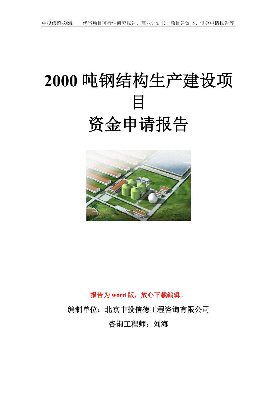 2000吨钢结构生产建设项目资金申请报告模板.doc_第1页