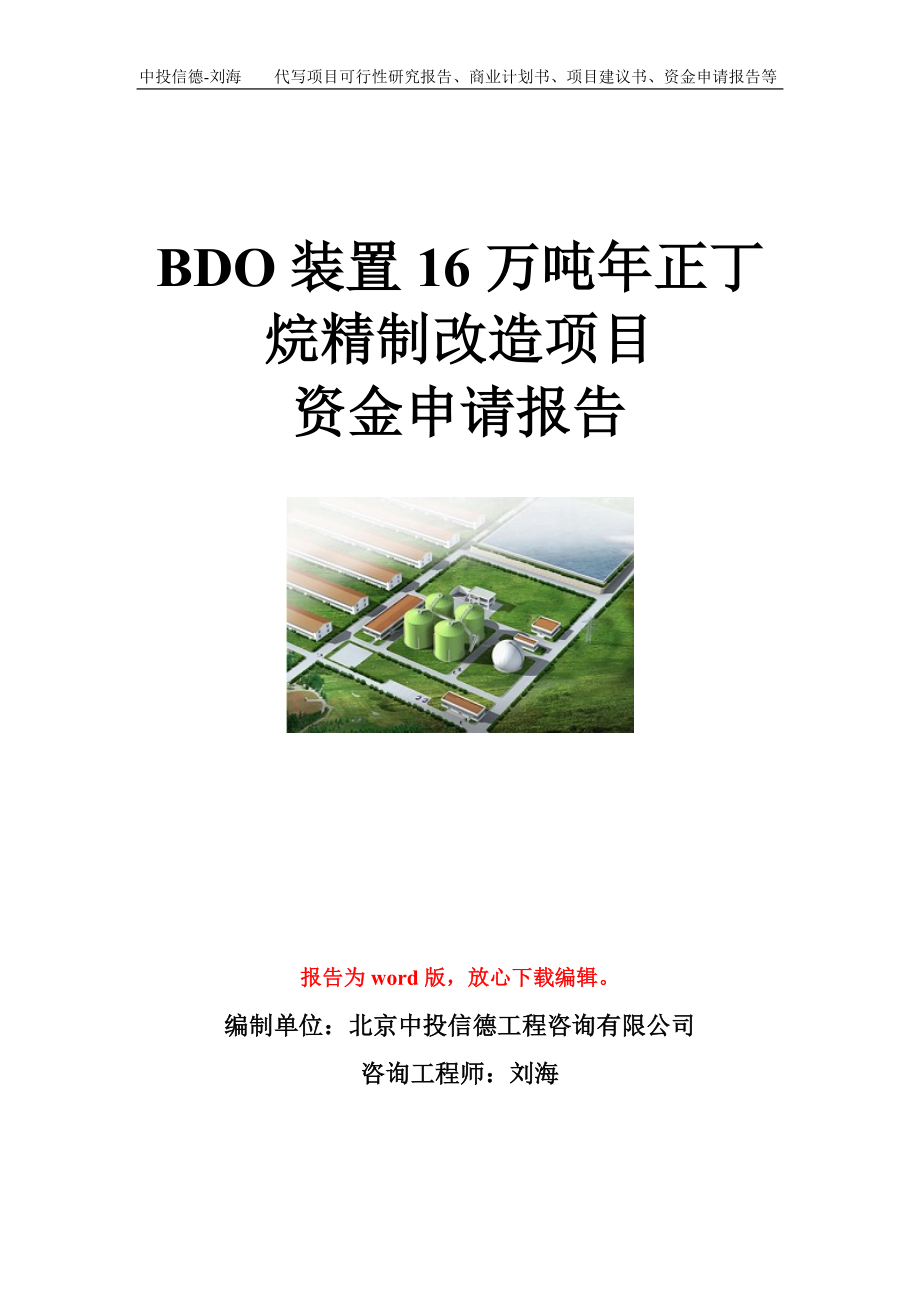 BDO装置16万吨年正丁烷精制改造项目资金申请报告模板.doc_第1页