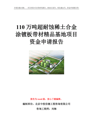 110万吨超耐蚀稀土合金涂镀板带材精品基地项目资金申请报告模板.doc