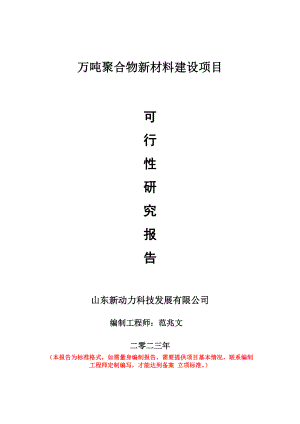 重点项目万吨聚合物新材料建设项目可行性研究报告申请立项备案可修改案例.doc