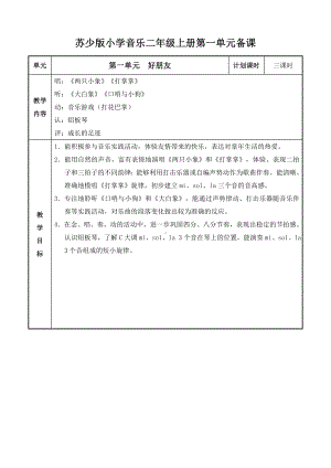 苏少版小学音乐二年级上册第一单元备课(俞行健).doc