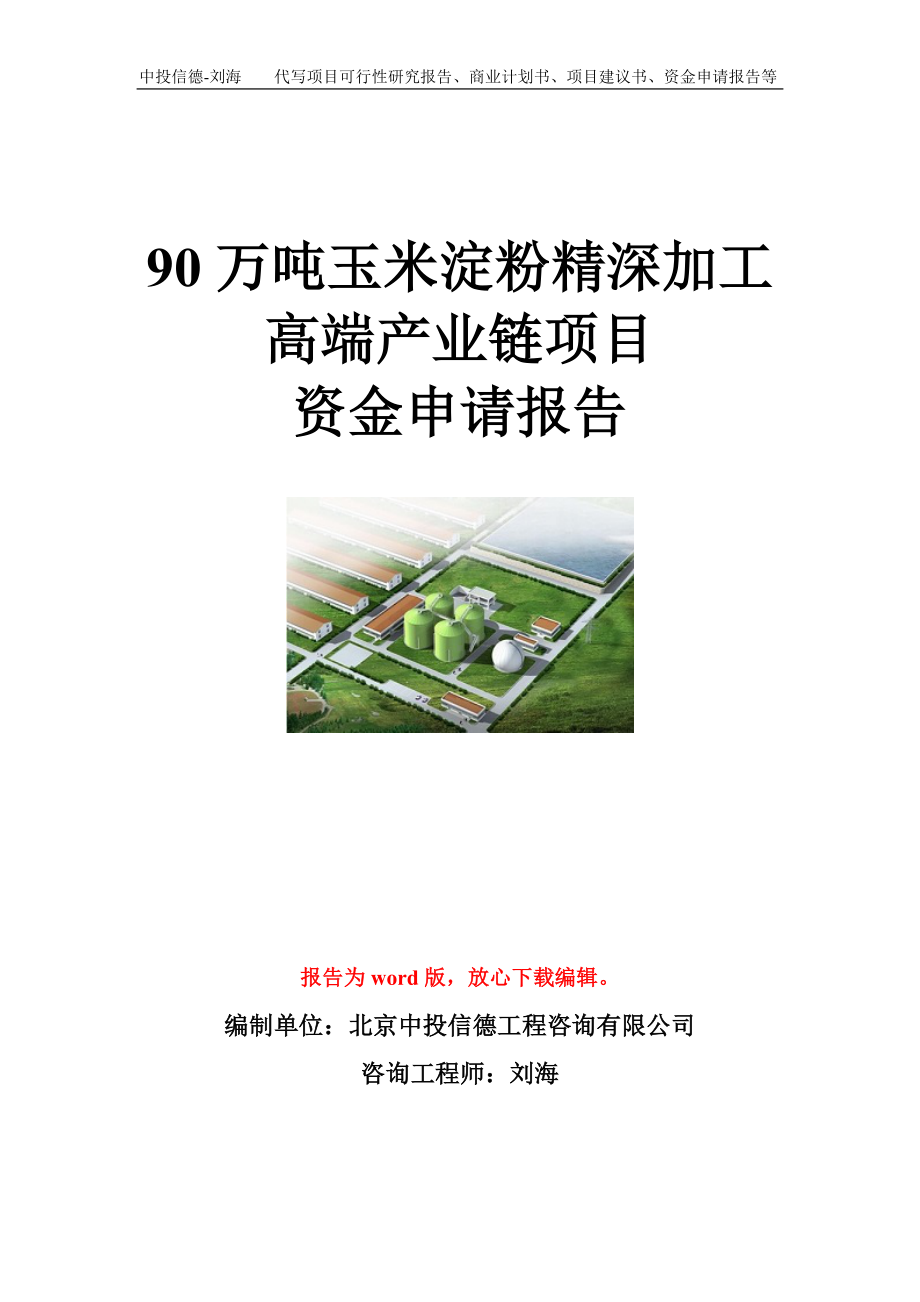 90万吨玉米淀粉精深加工高端产业链项目资金申请报告模板.doc_第1页